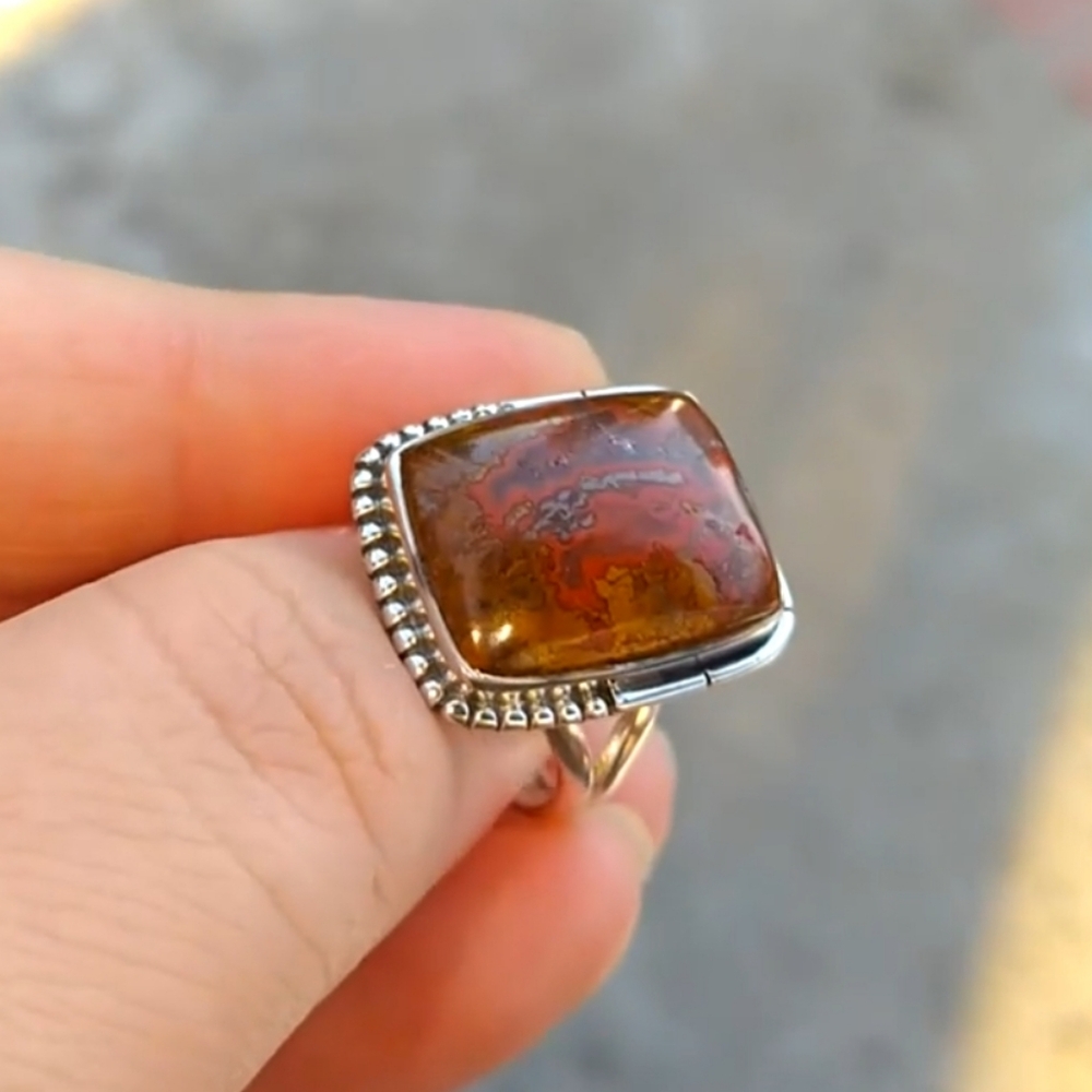 Size 9 Morocco Agate Sterling Silver Ring
